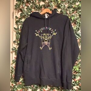 Teddy Fresh Black Hoodie with Colorful  SpongeBob Graphic